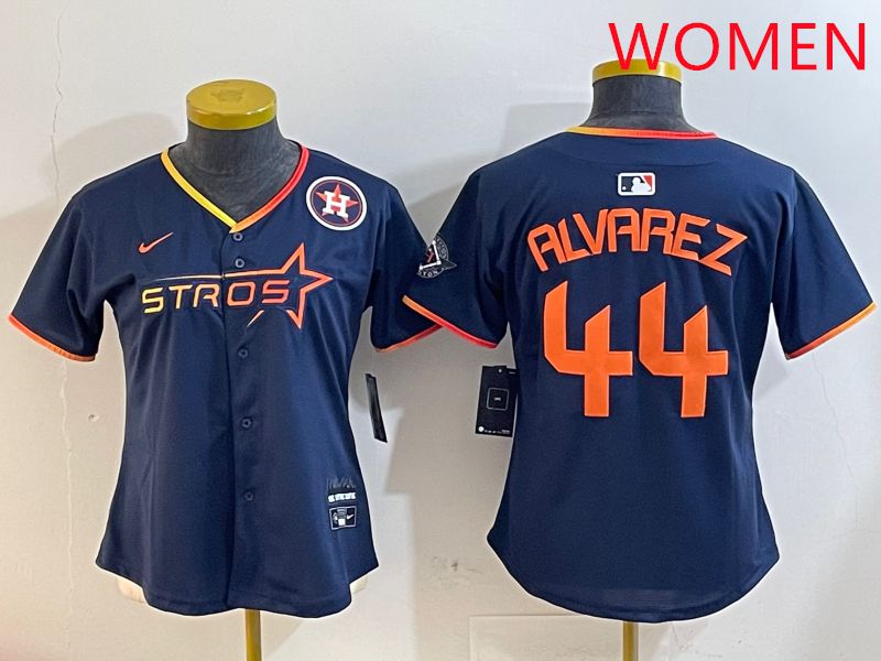 Women Houston Astros 44 Alvarez Drak Blue Three generations Joint Name 2025 Nike MLB Jersey style 41011